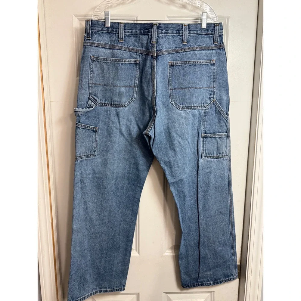 Faded Glory Men's Jeans 36x30 Blue Denim Carpenter Baggy Straight Leg Distressed